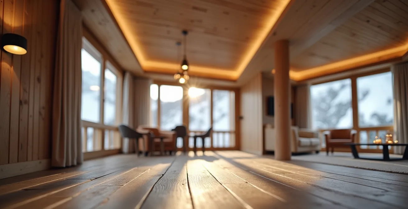 Vue comparative d'un appartement de ski montrant l'impact de l'agencement sur la perception de l'espace