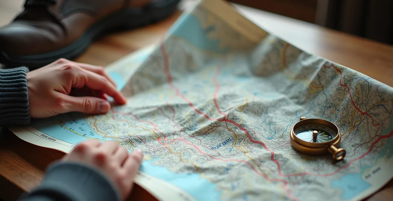 Carte topographique avec zones de bivouac autorisées marquées et légende explicative