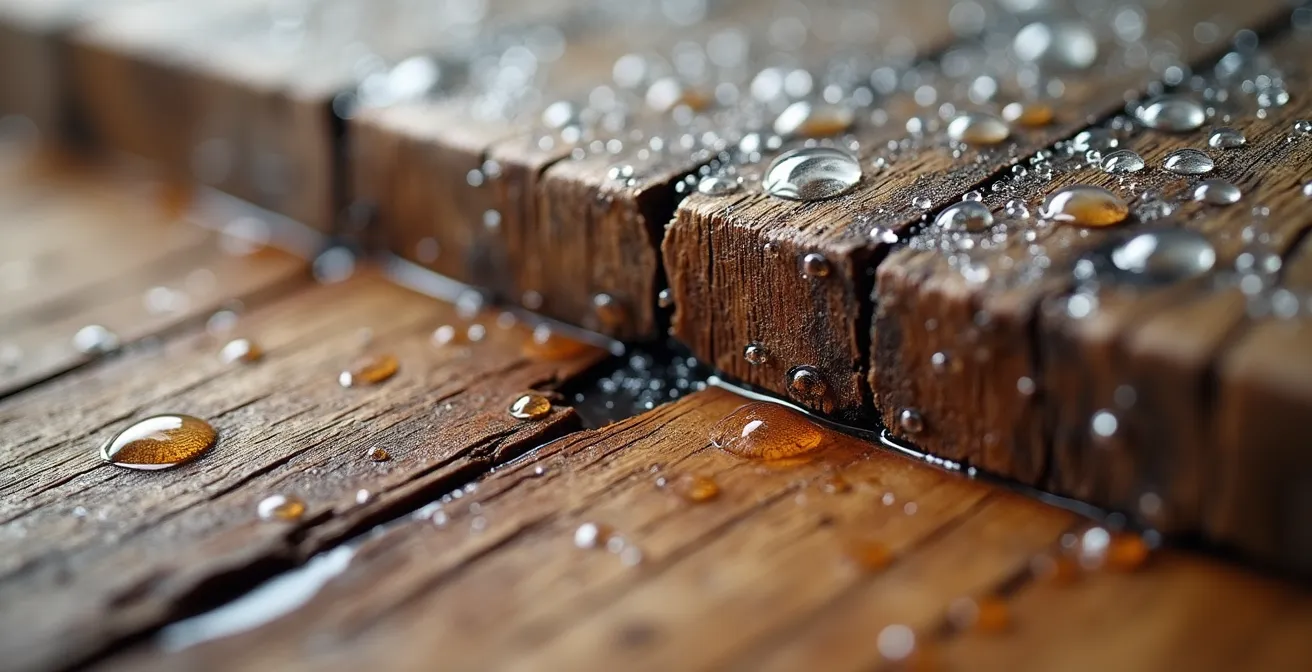 Coupe technique montrant la condensation piégée entre isolation moderne et structure bois ancienne