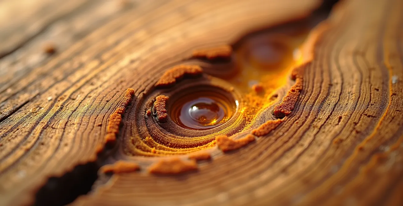 Détail macro de la texture du bois de pin cembro avec ses nervures naturelles