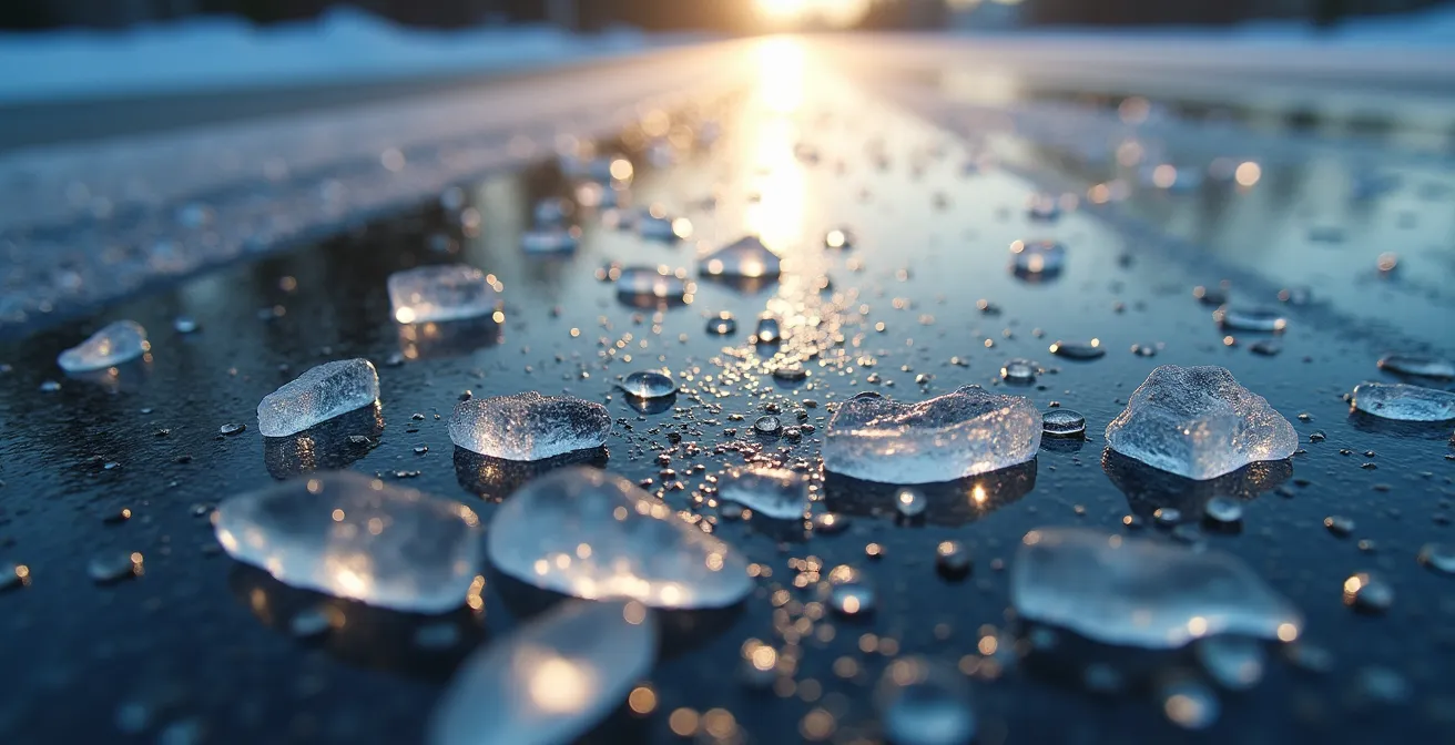 Détection du verglas par indices visuels et sensoriels sur route d'hiver