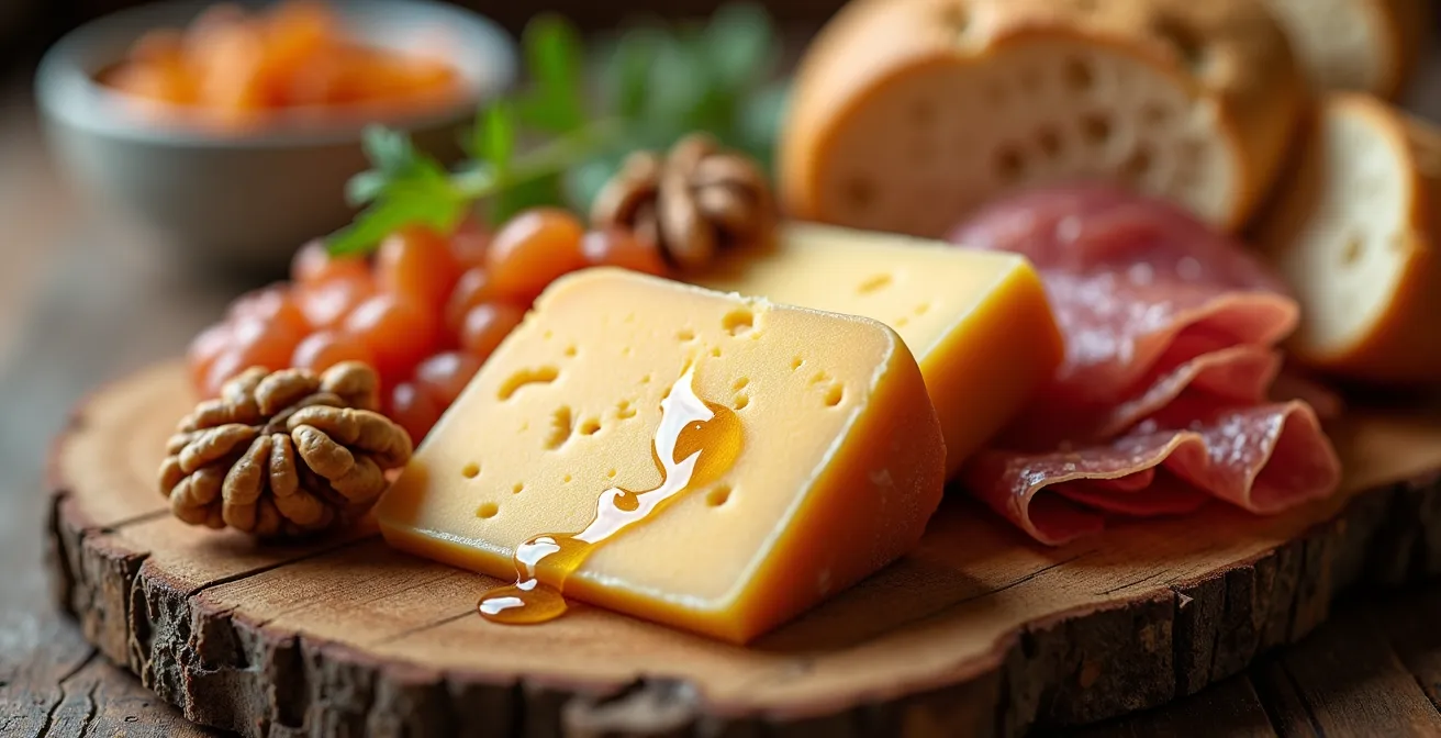 Planche apéritive garnie de fromages de montagne et charcuteries artisanales