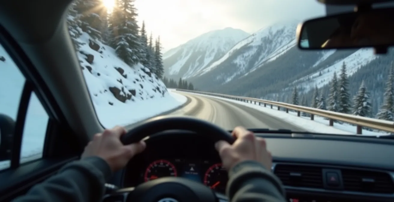 Technique du regard vers le point de fuite en virage de montagne enneigé